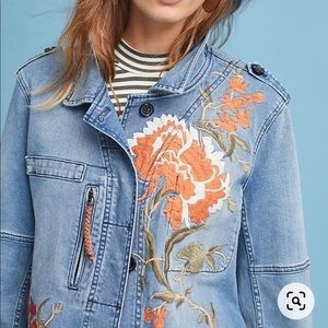 Anthropologie Denim Jacket with embroidered flowers